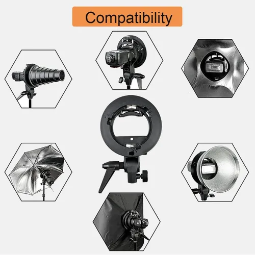 Vista 4 de Godox Soporte tipo S Bowens Mount Holder para Speedlite Flash Snoot Softbox Honeycomb y Godox TT685II V860III Flash