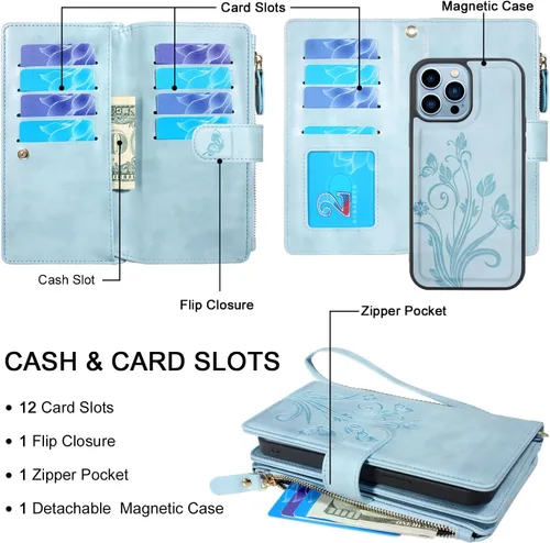 Vista 2 de Funda compatible con iPhone 13 Pro Max de 6.7 pulgadas 2021 [ranuras para tarjetas] Soporte para dinero en efectivo para tarjetas de identificación