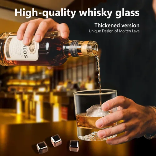 Vista 5 de Juego de 2 vasos de whisky de 10 onzas, sin plomo, de cristal anticuado, vasos de roca de lava fundida, esculpidos pesados, para bourbon, whisky