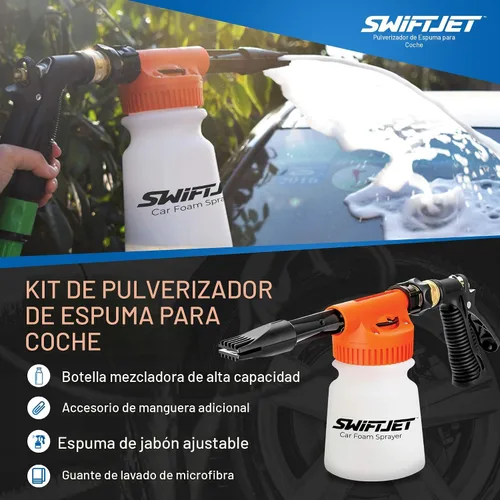 Vista 6 de SwiftJet Pistola de Espuma para Lavado de Autos + Guante de Lavado de Microfibra - Cañón de Espuma Funciona con Cualquier Jabón - Rociador de Espuma
