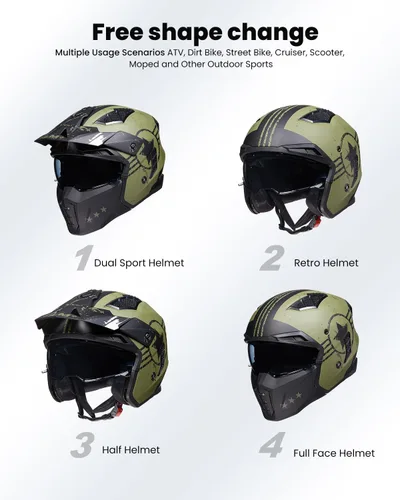 Vista 3 de ILM Medio casco de motocicleta de cara abierta 3/4 para hombres y mujeres, casco retro vintage con visera para ciclomotor, ATV, crucero, scooter