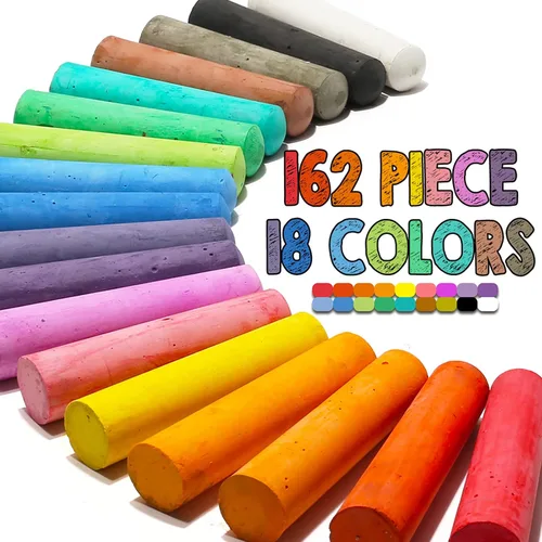 Vista 2 de Juego de 162 tizas lavables de 18 colores, no tóxicas gigantes para juegos de arte al aire libre, pintura en el patio de juegos, pizarra de aula