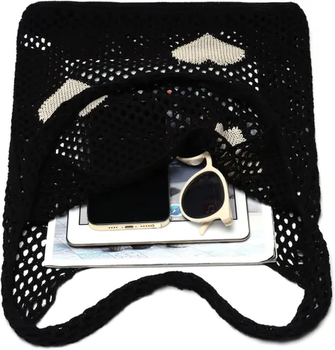 Vista 3 de Ovida Bolso de mano de ganchillo de malla, bolsa de playa Fairycore, bolso hobo de hadas, estilo grunge, bolso estético Y2K para mujeres y niñas