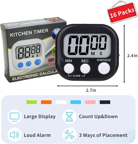 Vista 2 de 16 paquetes de temporizador digital multifunción temporizadores electrónicos para aula, pequeño cronómetro magnético de cuenta regresiva, mini reloj
