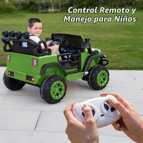 Vista 5 de Hikiddo Paseo de 2 plazas en coche de juguete, coche eléctrico de 12 V para Verde militar