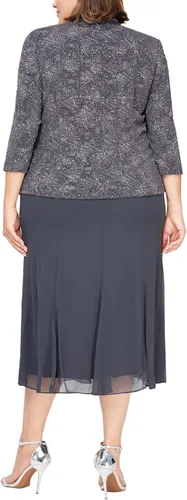 Vista 2 de Alex Evenings Vestido tipo chaqueta con botones frontales y longitud del té para mujer