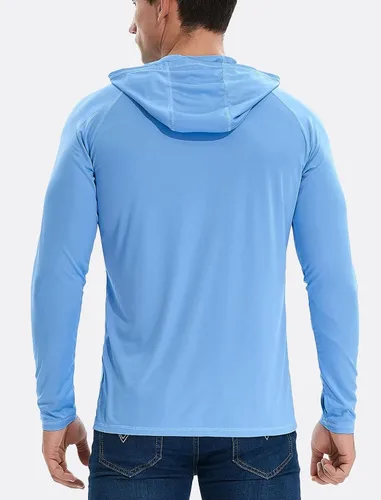 Vista 5 de Paquete de 3 camisas de protección solar UPF 50+ para hombre, con capucha y Paquete de 3 gris claro/azul/gris