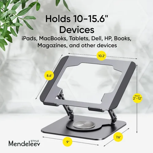 Vista 3 de Soporte ajustable plegable giratorio gris para portátil de 360°, se adapta a hasta 16 pulgadas Grey adjustable laptop stand with a 360° rotating