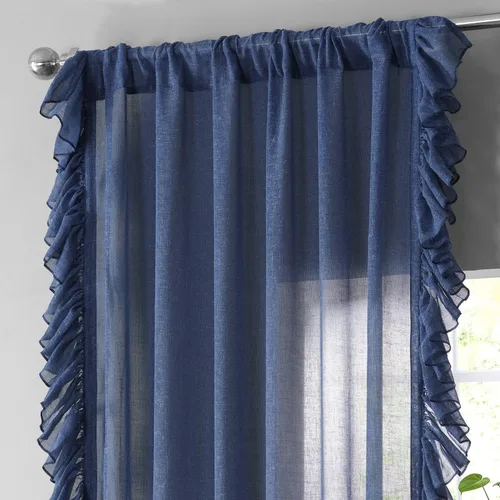 Vista 2 de HPD Half Price Drapes Cortinas traslúcidas con volantes para dormitorio y sala de estar, 50 x 84 pulgadas, lino (1 panel), cortinas con dobladillo
