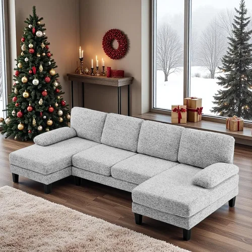Vista 11 de VINGLI Sofá seccional en forma de U de 110' con dos chaise, sofá pequeño asequible con 4 asientos, sofás cómodos de tela chenille para sala