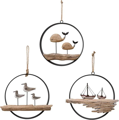 Vista 8 de YUMBOR Adorno rústico de ballena de madera colgante, ballena náutica desgastada, adorno de pared colgante de playa, temática costal, decoración