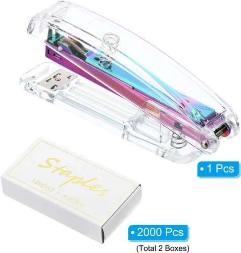 Vista 3 de PATIKIL Acrylic Stapler Set, Portable Stylish Manual Effortless Desktop Stapler with 2000 Pcs 24/6 Staples for Classroom Home Office Desk, Rainbow