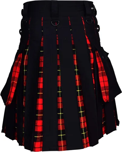Vista 5 de UFS Kilts- Kilts híbridos escoceses de algodón negro y tartán con correas de cuero para hombre