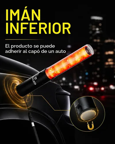 Vista 6 de Varita de Tráfico Recargable de 10 Pulgadas, Bastón de Control de Tráfico Rojo con LED Blanco en la Parte Superior, Varita de Marshalling Aéreo