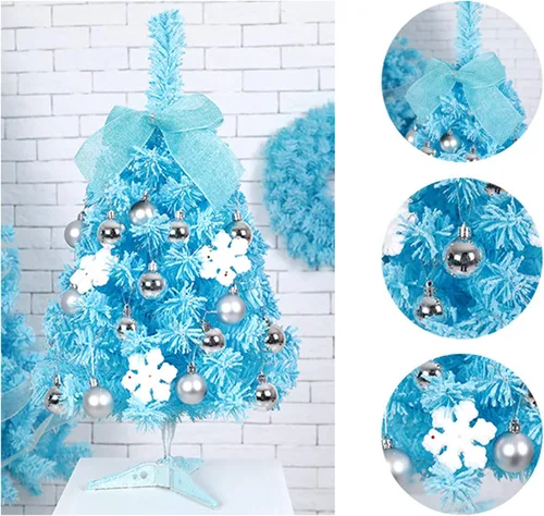 Vista 4 de Árbol de Navidad de mesa pequeño árbol artificial con adornos preiluminado, mini árbol de Navidad artificial de mesa para decoraciones de Navidad
