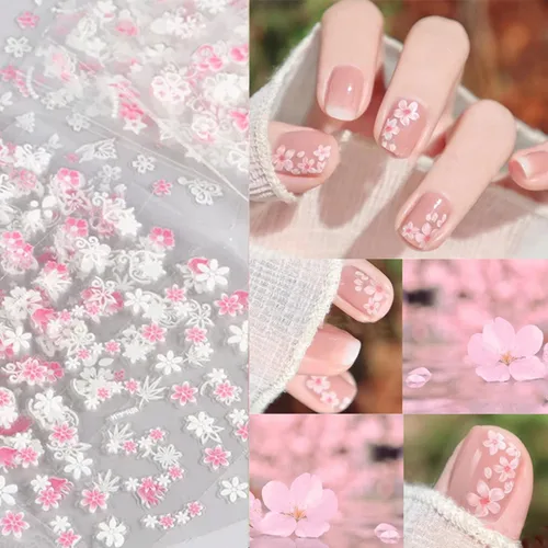 Vista 3 de 30 hojas de calcomanías de arte de uñas, diseño de corazón, plumas, flores, 3D, autoadhesivas, holográficas, mariposas, luna, decoración de uñas
