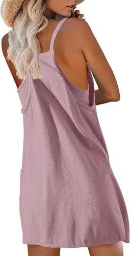 Vista 5 de Nirovien Vestido de tenis para mujer, mini vestido de entrenamiento con pantalones cortos, sin mangas, tirantes delgados, vestidos atléticos de golf