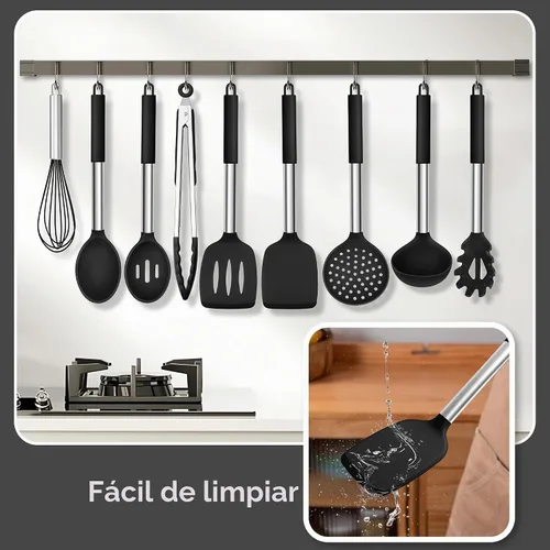 Vista 6 de HaWare - Juego de utensilios de cocina de silicona, 9 piezas, color negro