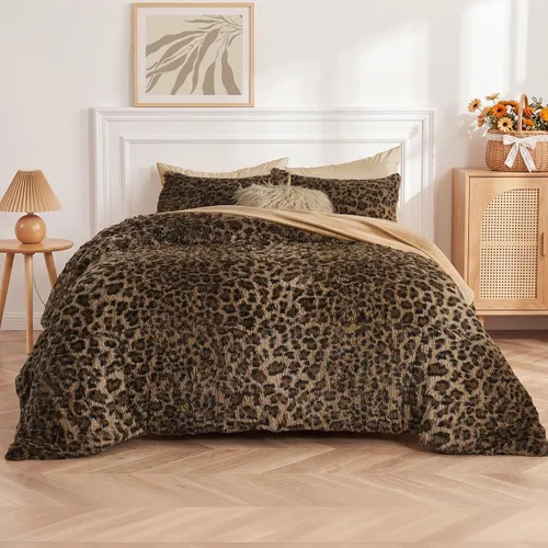 Vista 24 de Wajade Juego de edredón de felpa de pelo sintético teñido anudado negro, juego de ropa de cama mullido y peludo, juego de edredón de microfibra