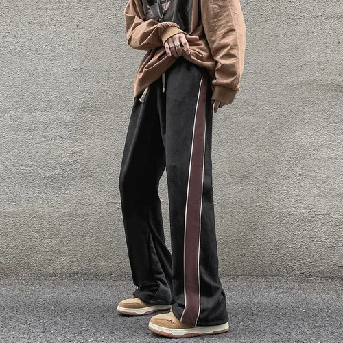 Vista 9 de Skateboard Frog Pantalones de chándal para hombre Patchwork Open Wide Bottom Suede Casual Pantalones de pierna recta
