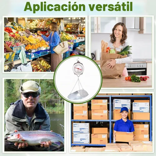 Vista 4 de Tellegloww 1 Juego de 110 lbs Balanza Colgante con Pantalla Grande y Cucharón para Cocina, Balanza de Dial Pesada en Plata, Balanza de Primavera