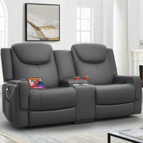 Vista 9 de Dresegmt Sofá reclinable, 2 vías multifunción manual de 3 plazas con portavasos, almacenamiento y puertos USB, moderno sofá multifuncional, sofá