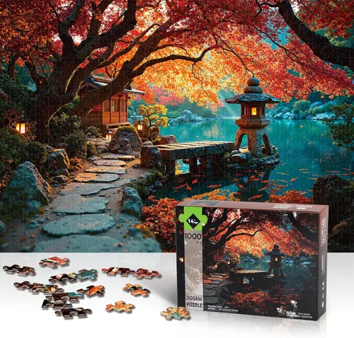 Vista 7 de Rompecabezas para adultos 1000 piezas de paisaje japonés otoño lago