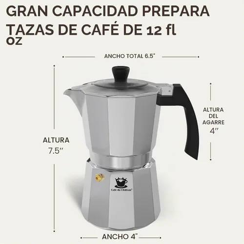 Vista 7 de Cafe Du Chateau Moka Pot Espresso Maker - Hace 6 tazas de espresso - Percolador de café con cuchara medidora de clip - Cafetera cubana e italiana