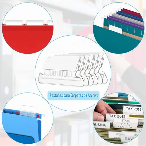 Vista 4 de PAXCOO - 50 juegos de pestañas para carpetas de archivos, pestañas e insertos para carpetas colgantes Transparente
