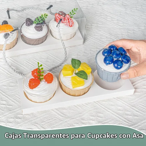Vista 4 de 20 cajas transparentes para cupcakes con asa, portador de cupcakes para fiesta