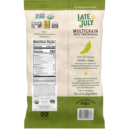 Vista 6 de LATE JULY Snacks - Chips de tortilla orgánica de mojo verde suave, 7.5 onzas (paquete de 12)