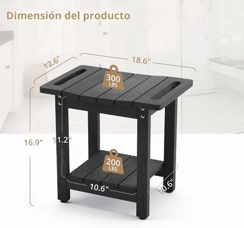 Vista 2 de LUE BONA HDPS Bancos de ducha para ducha interior, taburete de ducha negro para afeitarse las piernas con estante, asiento de ducha impermeable
