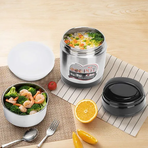 Vista 3 de AYNEFY Recipiente de alimentos aislado al vacío, contenedor de comida caliente de 47.3 fl oz, contenedor portátil de 3 niveles apilables Bento