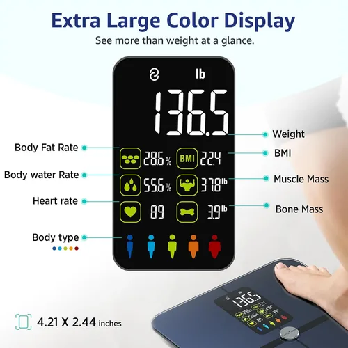 Vista 6 de Báscula de Grasa Corporal, Posture Pantalla Digital Extra Grande Báscula de Peso Inalámbrica Digital de Baño Analizador de Composición