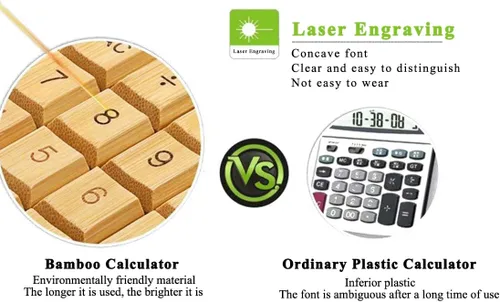 Vista 4 de Omio Calculadora solar de bambú natural, calculadora de escritorio de madera multifuncional de 12 dígitos con 29 teclas grandes, herramienta