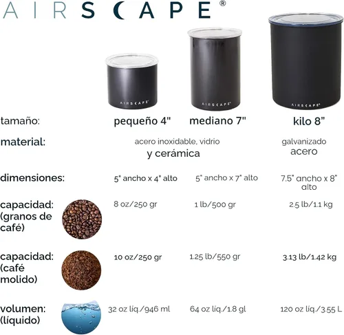 Vista 7 de Planetary Design Airscape Contenedor de café de acero inoxidable Contenedor de almacenamiento de alimentos Tapa hermética patentada de EE. UU.