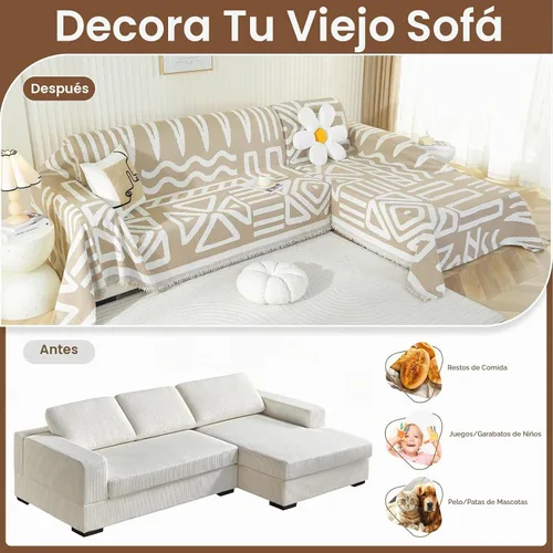 Vista 4 de Royhom Fundas para sofá modular, 2 piezas, manta de sofá en forma de L, fundas de sofá bohemias lavables, funda de sofá con borla, adecuada
