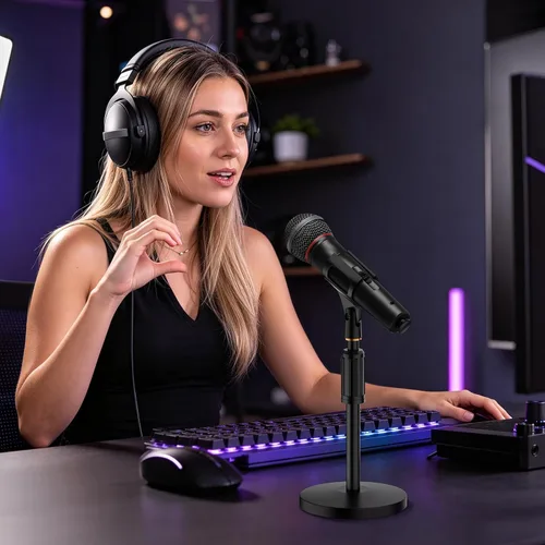 Vista 8 de Soporte de micrófono de escritorio pequeño, soporte de micrófono de escritorio de acero ajustable con clip de micrófono para Blue Yeti Snowball