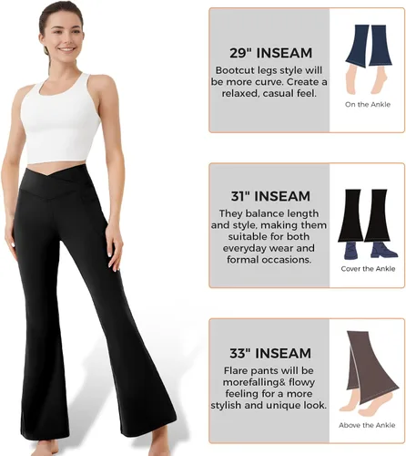 Vista 5 de Buauty Leggings negros acampanados, pantalones de yoga para mujer, pantalones acampanados negros, corte de bota, ropa casual de entrenamiento