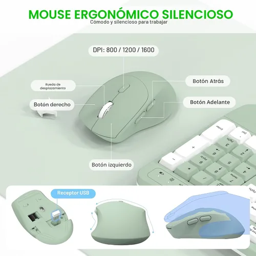 Vista 6 de Combo de teclado y mouse inalámbricos, teclas de onda ergonómicas 2.4G