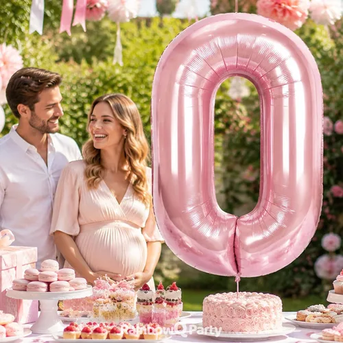 Vista 3 de Globo Número 0 de 40 Pulgadas para Niño o Niña Rosa Grande 0-9 Papel de Aluminio Mylar Grande Globo Número 0 Feliz Cumpleaños 0 Fiesta Aniversario