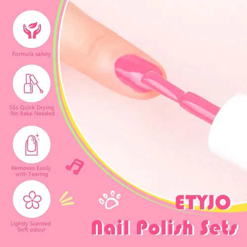 Vista 3 de Esmalte de uñas para niños - 12 colores de esmaltes de uñas arcoíris, juego de esmalte de uñas no tóxico a base de agua que se despega, juego