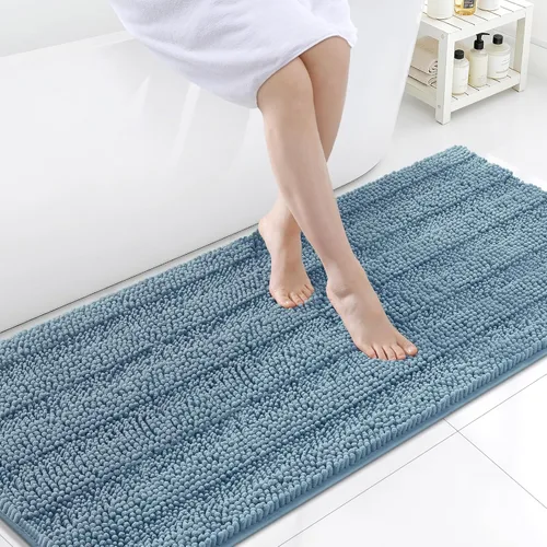 Vista 90 de Grandaily Alfombras de baño de felpilla a rayas de 24 x 16 pulgadas, extra gruesas y suaves, absorbentes, parte trasera de goma, alfombra de ducha