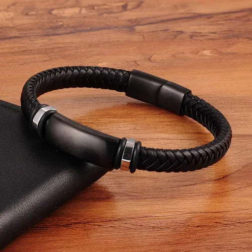 Vista 2 de TTNDstore 28972 - Pulseras de cuero para hombre pulseras tejidas para cumpleaños abalorios de cumpleaños joyería grabada