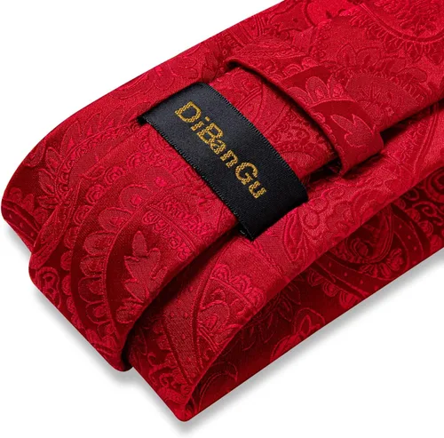 Vista 5 de DiBanGu Conjunto de corbata de cachemira para hombre, corbata jacquard tejida de seda y gemelos cuadrados de bolsillo, conjunto de regalo, formal