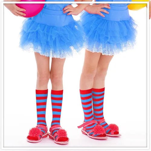 Vista 4 de Giegxin 6 pares de calcetines de Halloween a rayas coloridas para niños, calcetines de neón hasta la rodilla, calcetines de bastón de caramelo