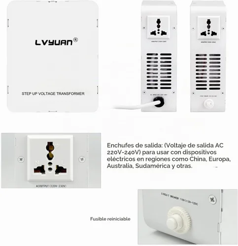Vista 3 de Transformador elevador LVYUAN 1000W 110/120V a 220/240V