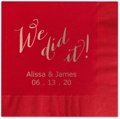 Vista 3 de We Did It - Servilletas de cóctel personalizadas, 100 servilletas negras de papel de 3 capas impresas en papel acuñado, plegadas de 4 3/4 x 4 3/4