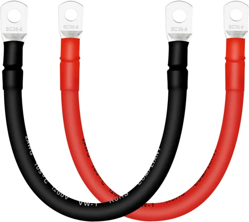 Vista 10 de Cable de batería, cables de batería 2 AWG con terminales, 2 cables de batería de cobre (1 pie).