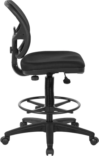 Vista 4 de Silla con respaldo de malla de lujo con pie ajustable, Acero inoxidable, Negro
